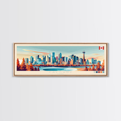 Calgary, Canada Panoramic Travel Poster Canvas Print, Calgary, Canada Painting, Canada Art, Calgary Travel Art, Living Room Painting