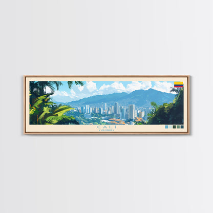 Cali, Colombia Travel Poster Panoramic Canvas Print, Cali, Colombia Painting, Colombia Art, Cali Travel Art, Guest Room Painting