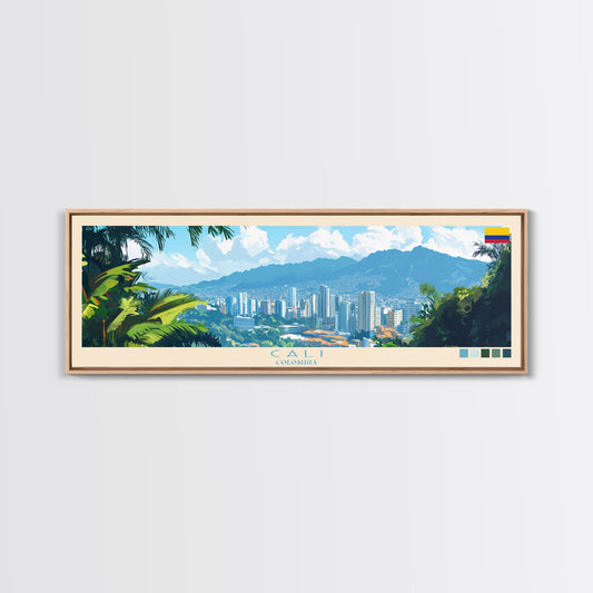 Cali, Colombia Travel Poster Panoramic Canvas Print, Cali, Colombia Painting, Colombia Art, Cali Travel Art, Guest Room Painting