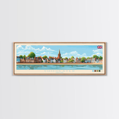 Chichester, England Panoramic Travel Poster Canvas Print, Chichester, England Painting, England Art, Chichester Panoramic Travel Art, Travel Painting