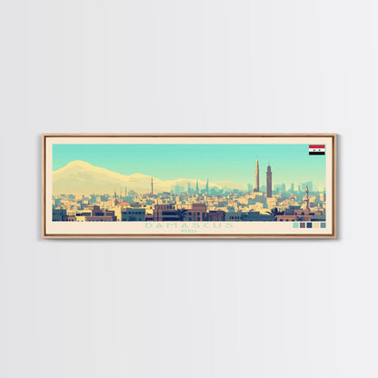 Panoramic Travel Poster Damascus, Syria Canvas Print, Damascus, Syria Painting, Syria Art, Damascus Travel Art, Guest Room Painting
