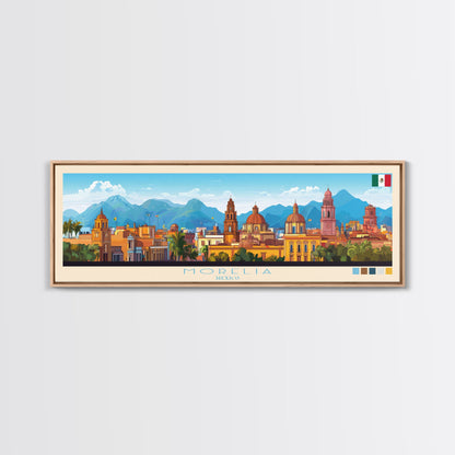 Morelia, Mexico Panoramic Travel Poster Canvas Print, Morelia, Mexico Painting, Mexico Art, Morelia Travel Art, Living Room Painting