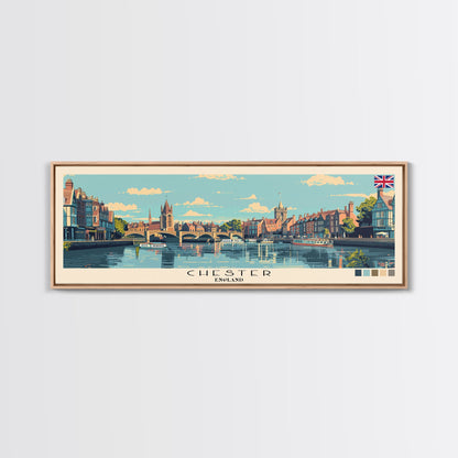 Chester, England Panoramic Canvas Print, Chester, England Painting, England Art, Chester Travel Poster, Travel Art, Living Room Painting