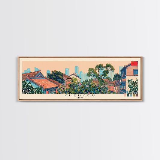 Chengdu, China Panoramic Canvas Print, Chengdu, China Painting, China Art, Chengdu Travel Poster, Travel Art, Vacation Gift