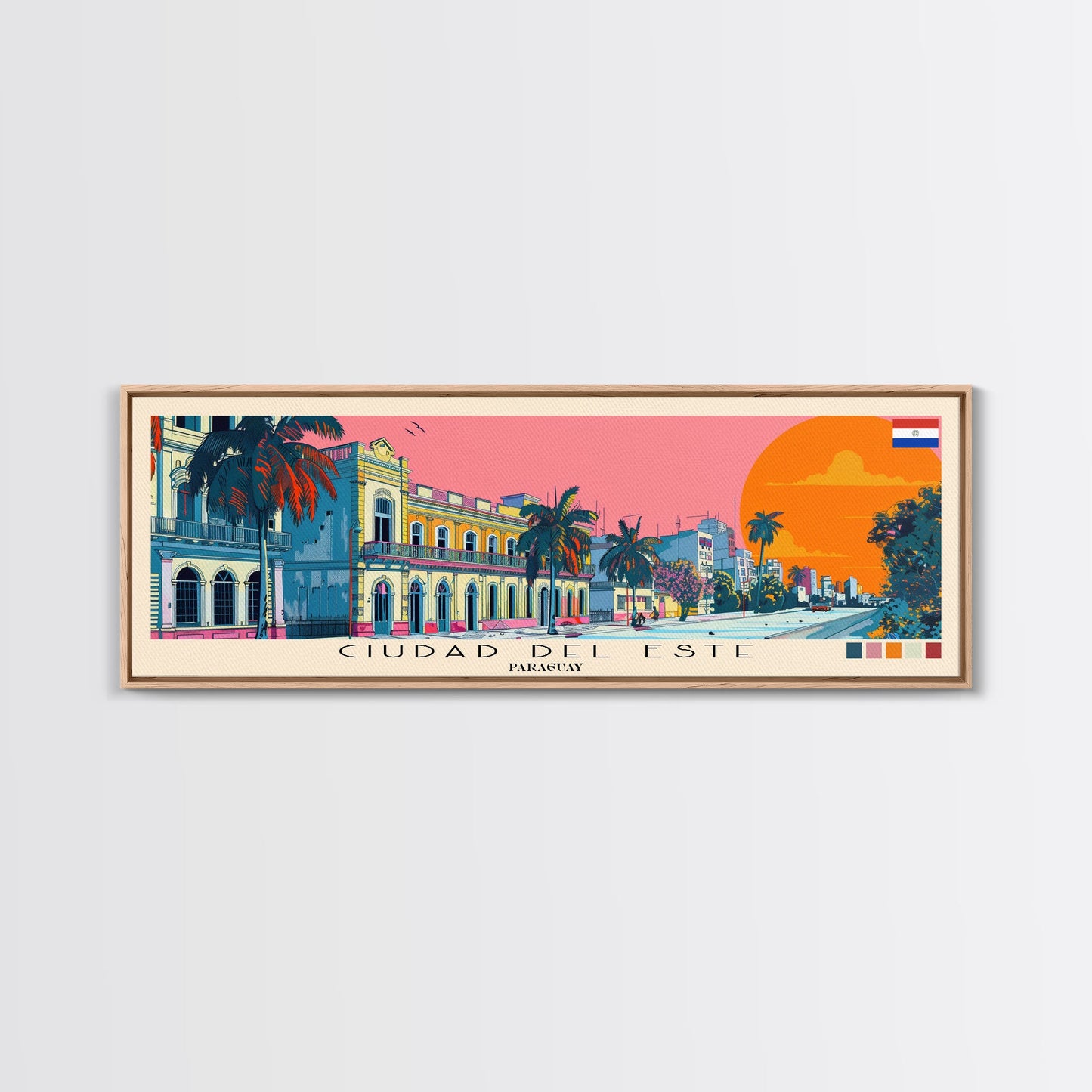 Ciudad del Este, Paraguay Panoramic Canvas Print, Ciudad del Este, Paraguay Painting, Paraguay Art, Ciudad del Este Travel Poster, Travel Art, Guest Room Painting