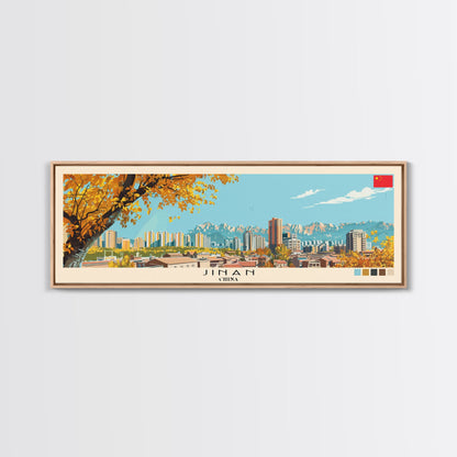 Jinan, China Panoramic Canvas Print, Jinan, China Painting, China Art, Jinan Travel Poster, Travel Art, Housewarming Gift