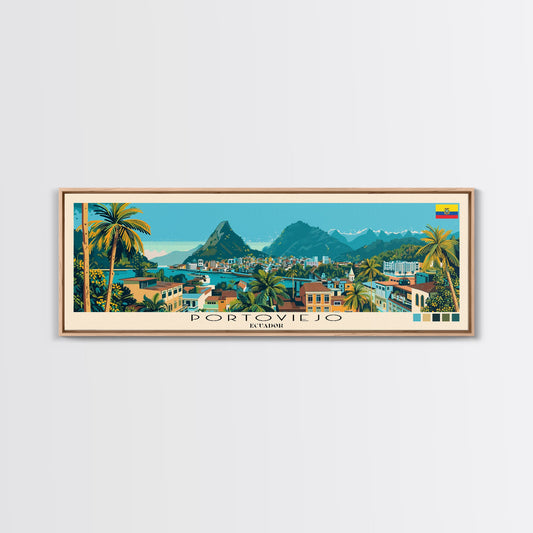 Portoviejo, Ecuador Panoramic Canvas Print, Portoviejo, Ecuador Painting, Ecuador Art, Portoviejo Travel Poster, Travel Art, Guest Room Painting