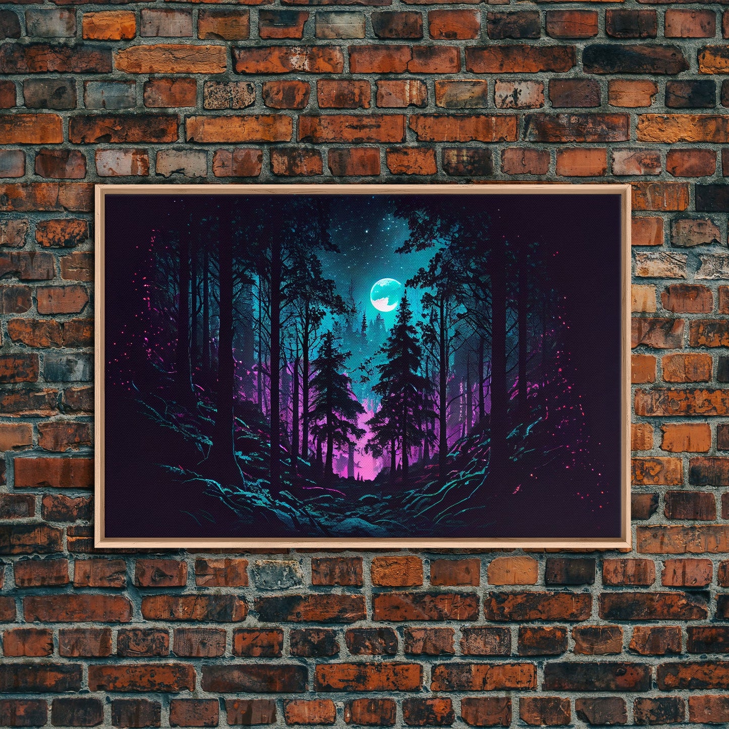 Turquoise and violet fantasy forest, aesthetic, framed canvas print