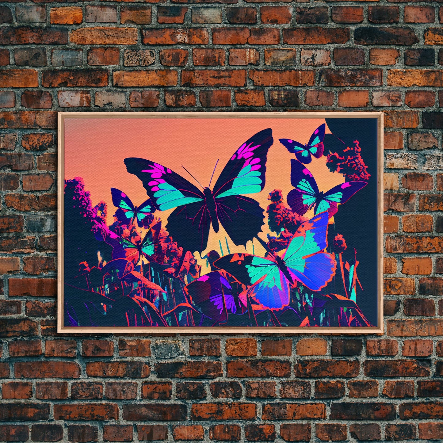 Beautiful butterfly art, vaporwave aesthetic pastel art, framed canvas print