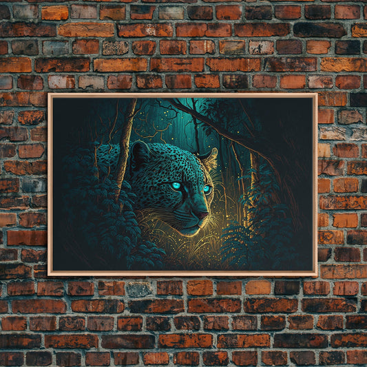 Blue Eyed Black Panther, framed canvas print, unique wall art, wildlife canvas art, living room wall art