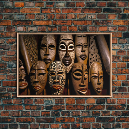 African Traditional Masks Framed Canvas Wall Art | Canvas Print Decor for Home & Office Decoration I Ready To Hang Canvas Print