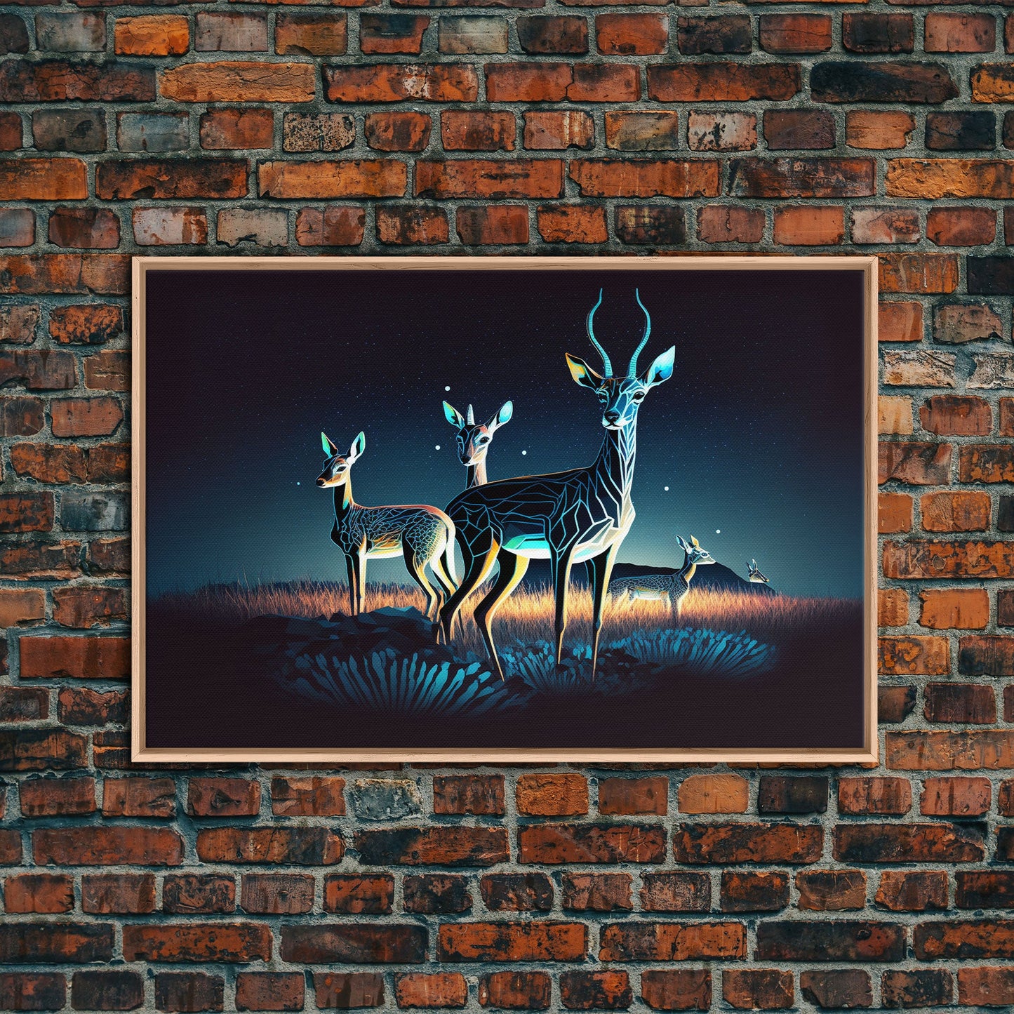 Plains of Africa, Wireframe Impala Deer, Animal Prints, Framed Canvas print, framed wall art