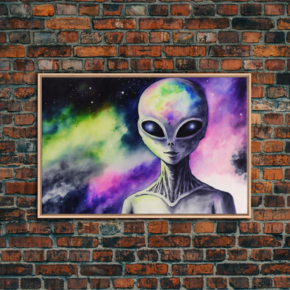 Psychedelic Intergalactic Alien Art, Watercolor Style, Framed Canvas Print, Scifi Wall Art