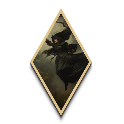 Die fliegende Hexe, gerahmter Leinwanddruck, unheimliche gotische viktorianische Wandkunst, Gemälde einer Hexe aus Dark Academia