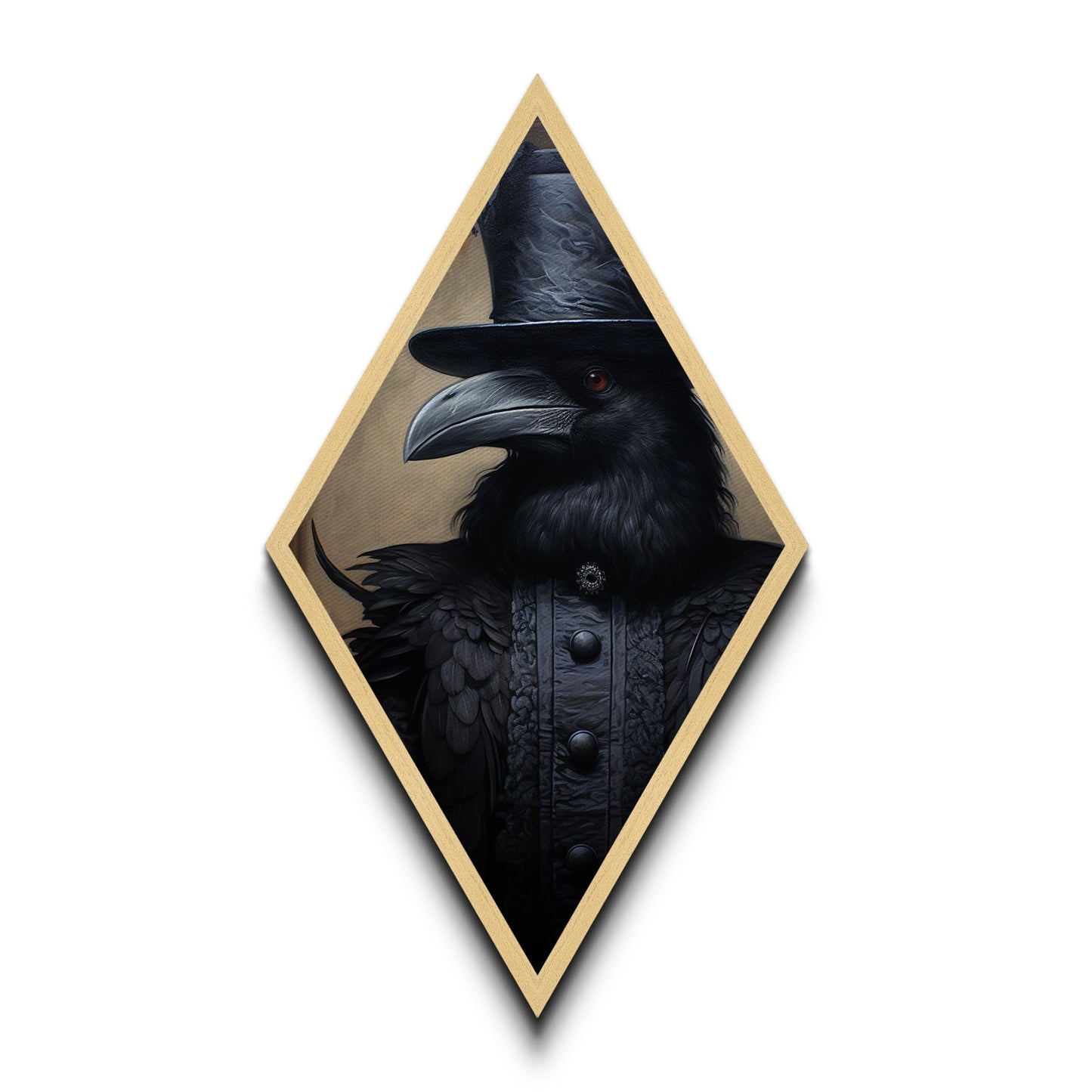 Baroque Raven in Charcoal Black Brocade Diamond Shaped Art Canvas Embossed Print Halloween Gothic Decor Dark Academia Style