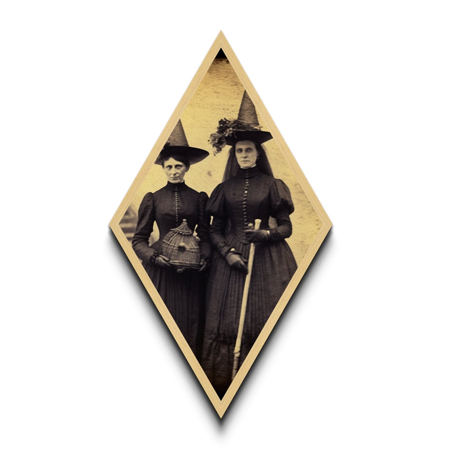 Viktorianische Hexen, Sepia-Fotografie, rautenförmiger Kunstdruck auf Leinwand, gotische Halloween-Motive, Dark Academia, Okkultismus, Vintage-Ästhetik