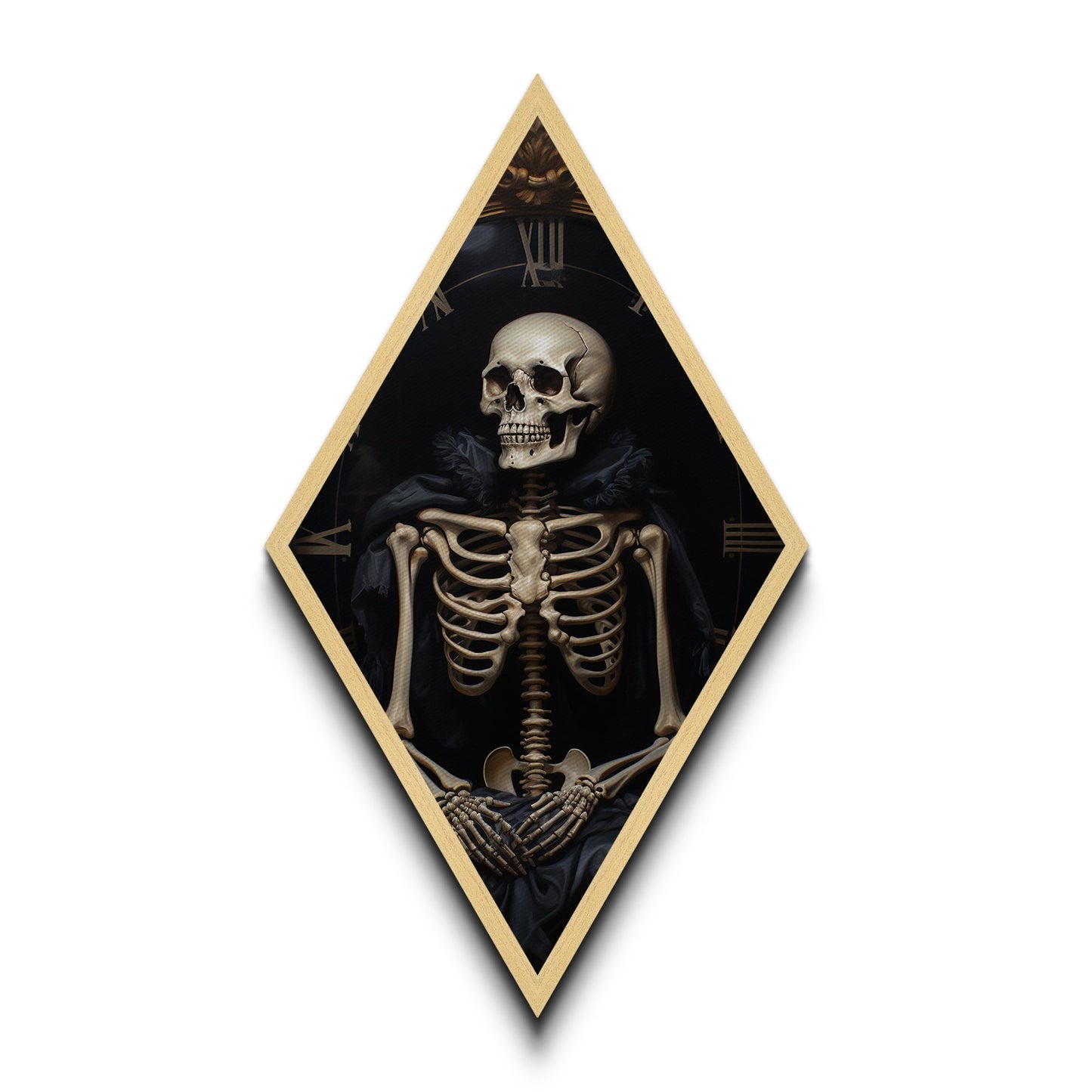 Diamond Shaped Art Skeleton Gothic Wall Decor, Dark Academia Memento Mori Canvas Embossed Print, Victorian Halloween Artwork