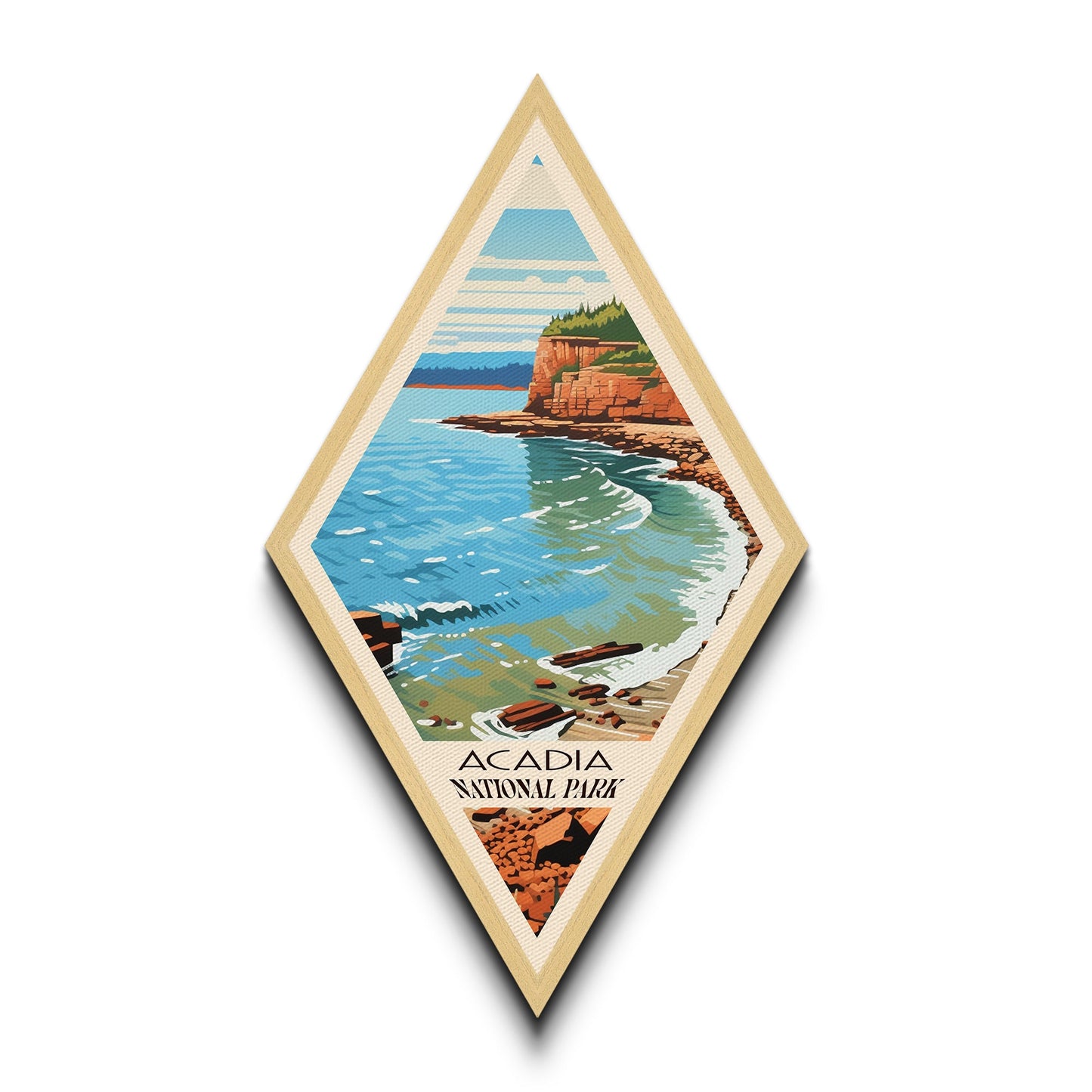 Acadia National Park Diamond Shaped Travel Poster Canvas Art Print, Canvas Wall Art, Travel Gift, Maine Travel Art