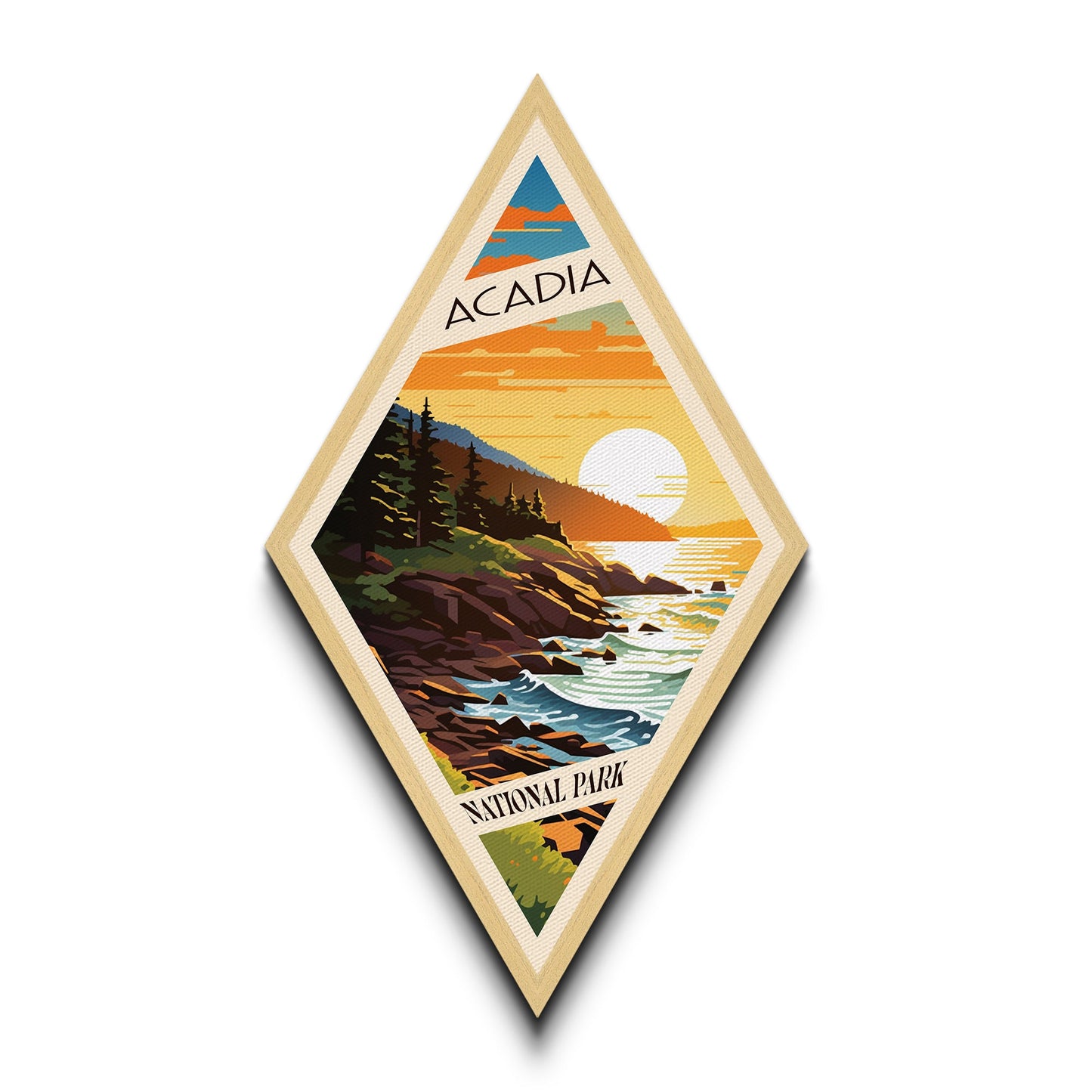Acadia National Park Diamond Shaped Travel Poster Wall Art Art Print, Canvas Wall Art, Travel Gift, Maine Travel Art