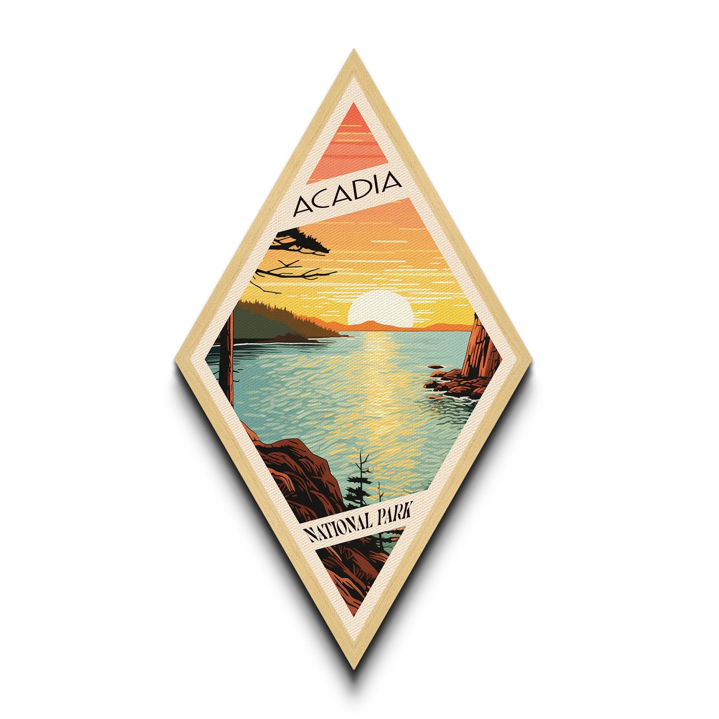 Acadia National Park Travel Print Canvas Texture Print, Travel Decor Art, Midcentury Modern Retro Decor Maine Travel Art