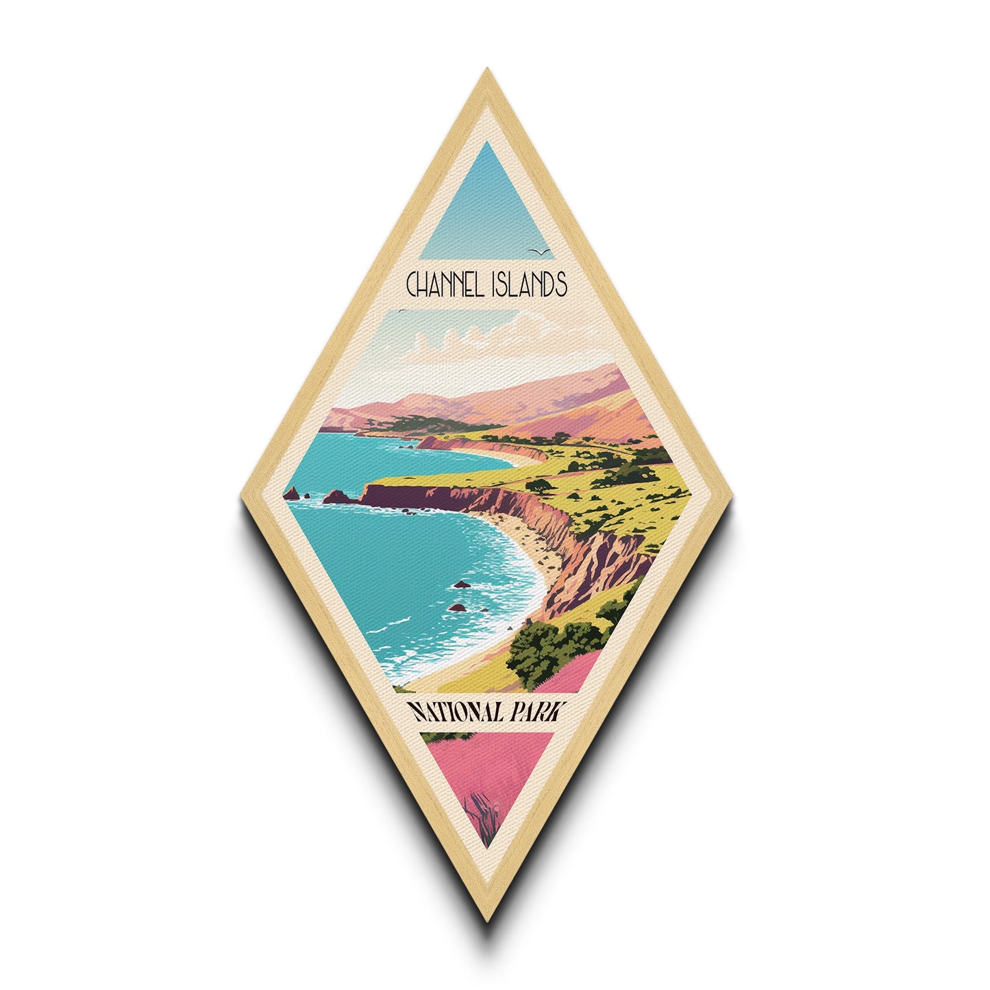 Channel Islands National Park Diamond Shaped Travel Poster Canvas Artwork Print, Canvas Wall Art, Travel Gift, California Travel Art