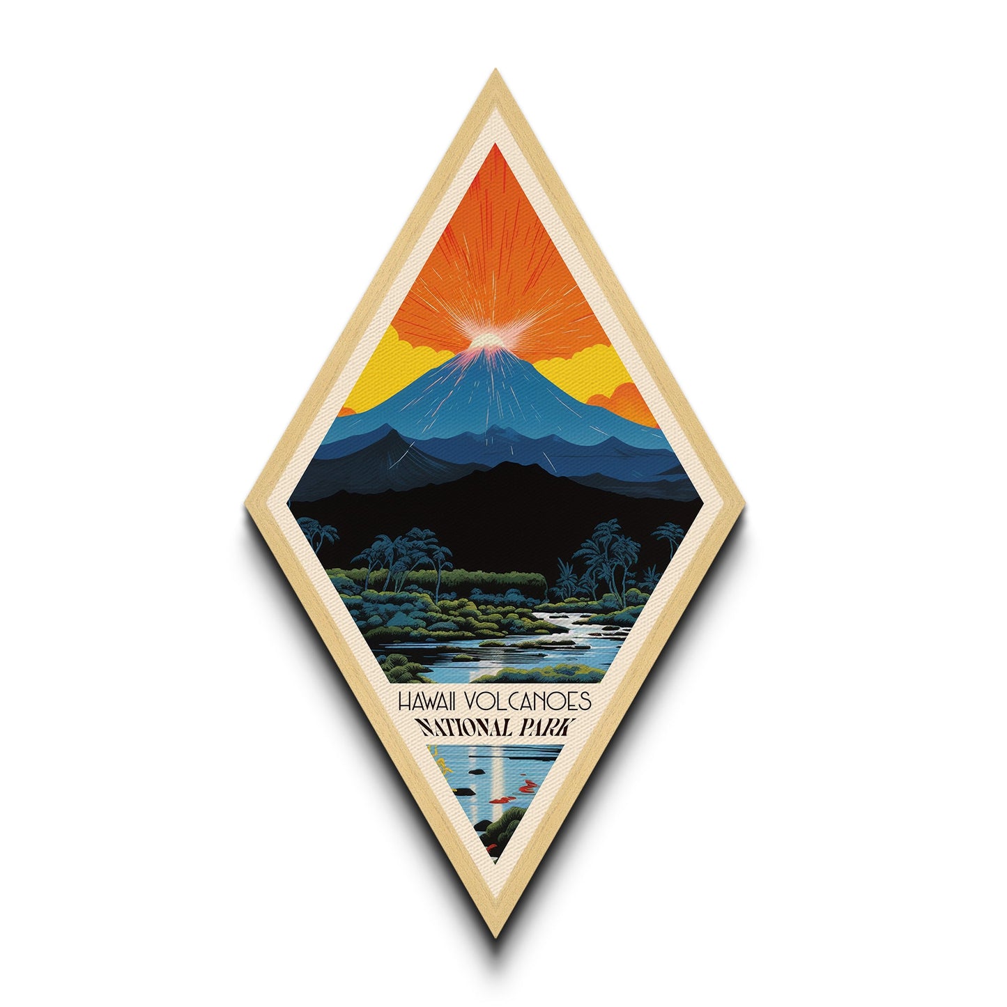 Retro Hawai'i Volcanoes National Park Travel Poster Canvas Texture Print, Travel Decor Art, Midcentury Modern Decor Hawaii Travel Art