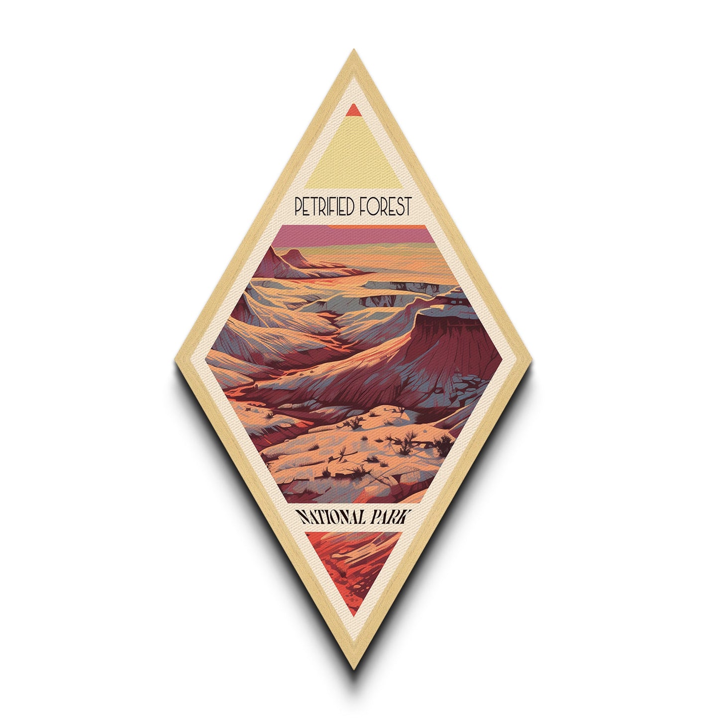 Petrified Forest Nationalpark – Diamantförmiges Reiseposter auf Leinwand, Kunstdruck, Wandbild, Reisegeschenk, Arizona-Reisemotiv