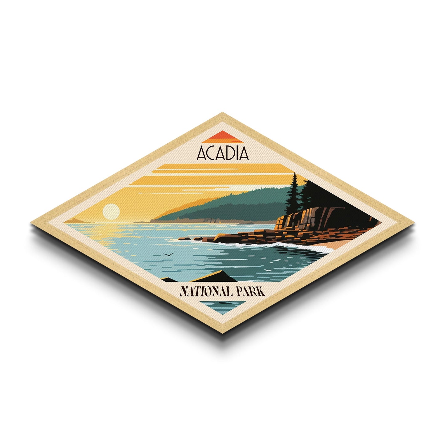 Acadia National Park Diamond Shaped Travel Poster Art Canvas Art Print, Canvas Wall Art, Travel Gift, Maine Travel Art