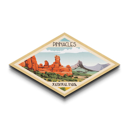 Pinnacles Nationalpark – Diamantförmiges Reiseposter, Leinwanddruck, Wandbild, Reisegeschenk, Kalifornien-Reisemotiv