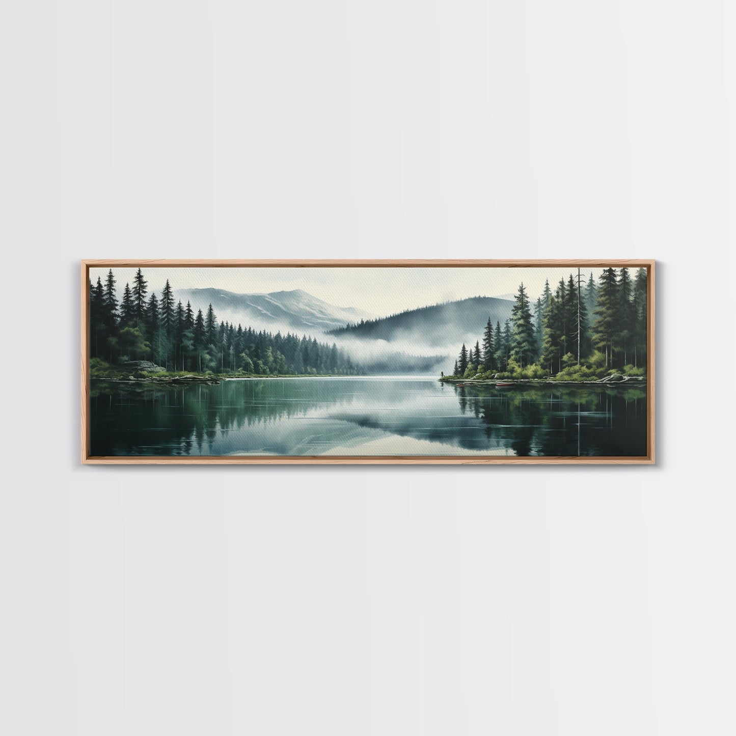 Ready To Hang Panoramic Foggy Pine Forest Canvas Wall Art, Nature Wall Art, Misty Green Forest Print, Modern Home Decor, Ready To Hang Art