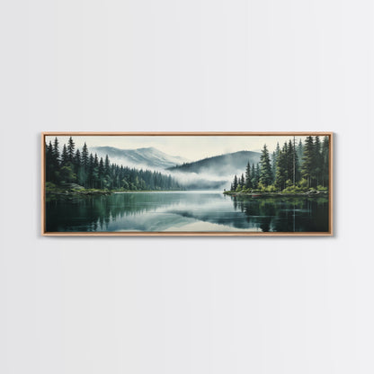 Ready To Hang Panoramic Foggy Pine Forest Canvas Wall Art, Nature Wall Art, Misty Green Forest Print, Modern Home Decor, Ready To Hang Art