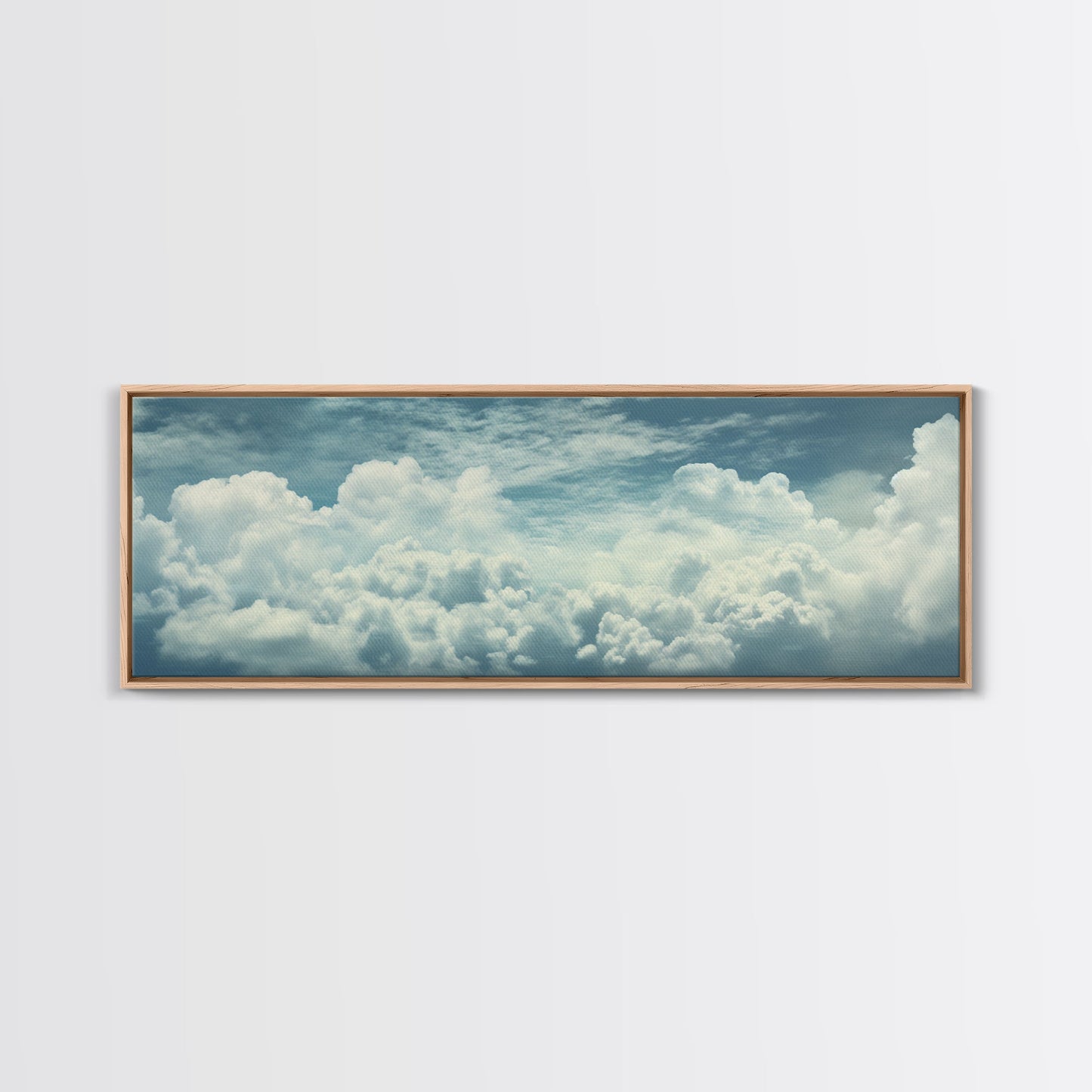 Panoramic Framed Canvas Wall Art Set Pastel Cloud Blue Sky Nature Landscape Prints Minimalist Modern Art Nature Wall Decor Framed Canvas