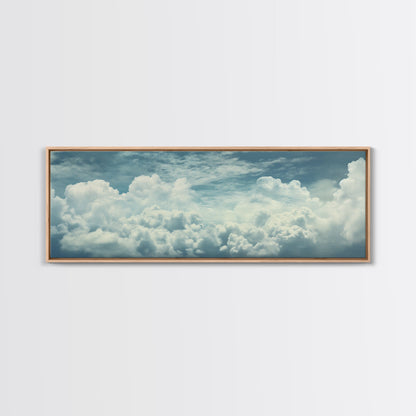 Panoramic Framed Canvas Wall Art Set Pastel Cloud Blue Sky Nature Landscape Prints Minimalist Modern Art Nature Wall Decor Framed Canvas