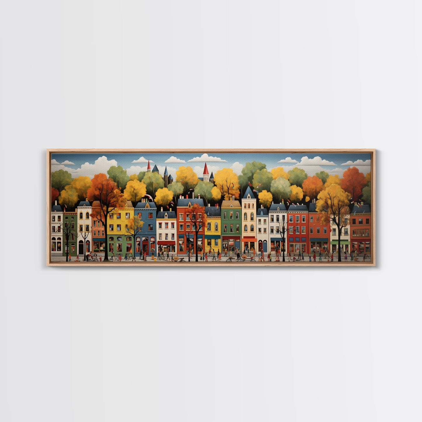 Boston Row Houses - Framed Canvas Print - Colorful Wall Art - Panoramic Print - Boston In The 1800s
