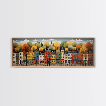Boston Row Houses - Framed Canvas Print - Colorful Wall Art - Panoramic Print - Boston In The 1800s