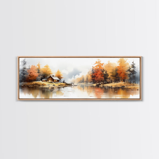 Autumn On The Lake - Watercolor Painting | Peaceful Wilderness Landscape Canvas Print | Modern Country Decor and Nature Lovers