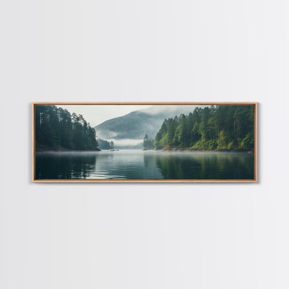 Rustic Nature Landscape Painting Canvas Print | Cozy Forest Canvas Art | Misty Lake & Earth Tones | Farmhouse Cabin Decor