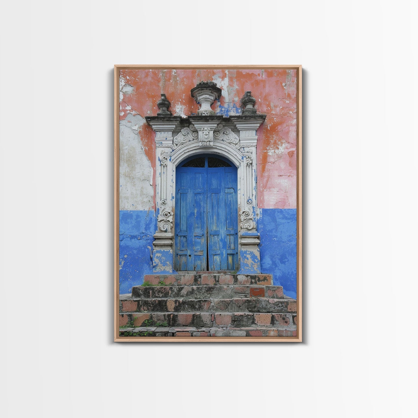 Change3 Mexican Wall Art, Colorful Mexican Door Architecture Painting Framed Canvas Print, Traditional Hacienda Architecture, Ready To Hang