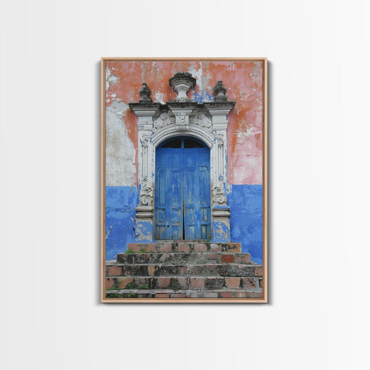 Change3 Mexican Wall Art, Colorful Mexican Door Architecture Painting Framed Canvas Print, Traditional Hacienda Architecture, Ready To Hang