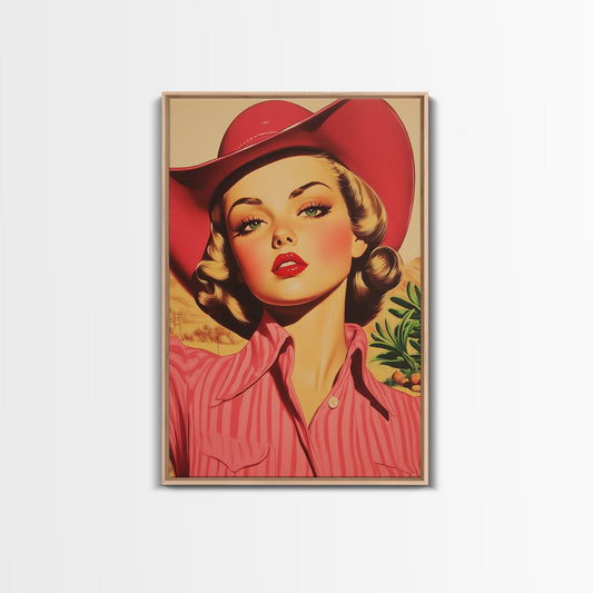 Blonde Cowgirl in Fall Forest Canvas Print, Autumn Wall Art, Farmhouse Fall Decor, Seasonal Holiday Decor, Vintage Western Art, Canvas Print