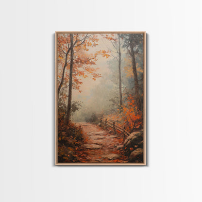 Framed Canvas Print of a Fall Path with Fence and Trees, Autumn Wall Art, Rustic Country Decor, Best Gift Idea, Modern Farmhouse Fall Decor