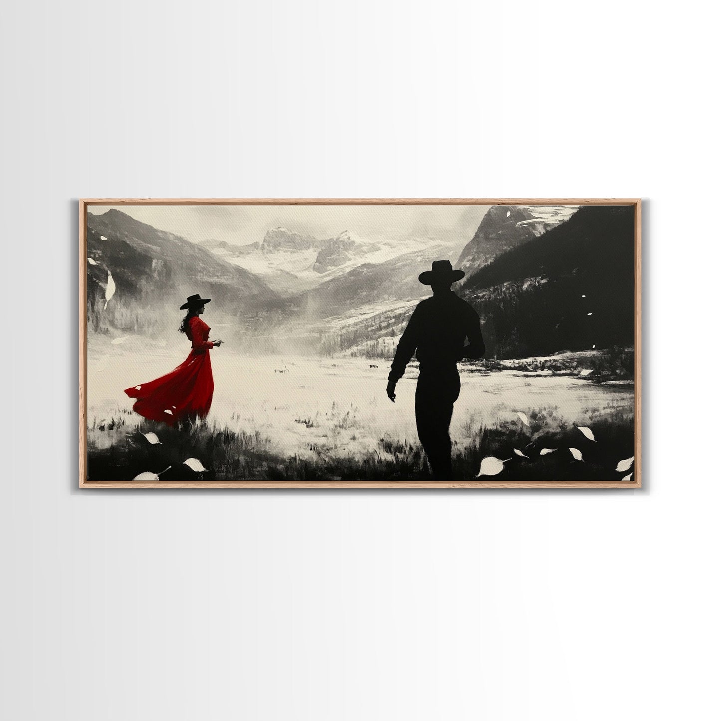 Winter Forest Cowboy Framed Canvas Print Christmas Cowboy Art Above Sofa Holiday Wall Decor Seasonal Winter Wonderland Gift