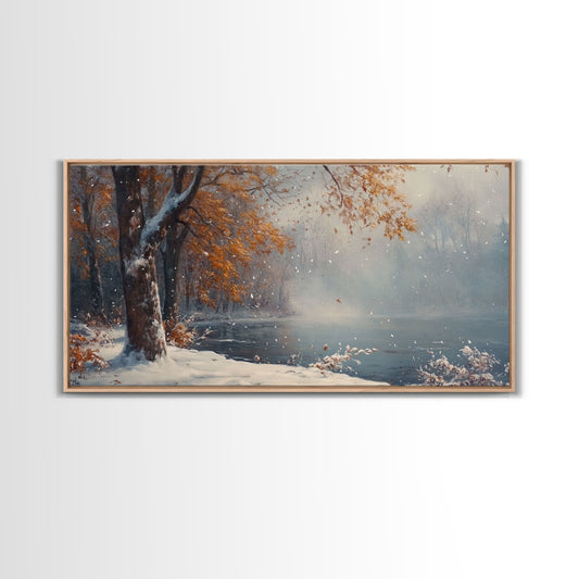 Autumn Lake Scene Framed Canvas Print with Fall Colors, Ideal Seasonal Wall Art or Gift Idea for Nature Lovers and Home Decor