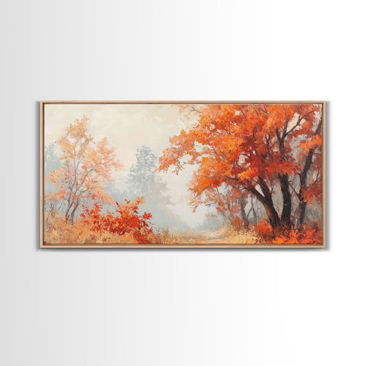 Fall In The Forest, Autumn Watercolor Painting, Moody Landscape Painting, Framed Canvas Print, perfect nostalgic Christmas wall art decor