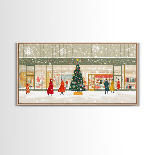 Christmas Tree Shopping Framed Canvas Print, Retro Holiday Scene Art, Vintage Christmas Decor, Christmas Vacation Wall Art, Holiday Gift