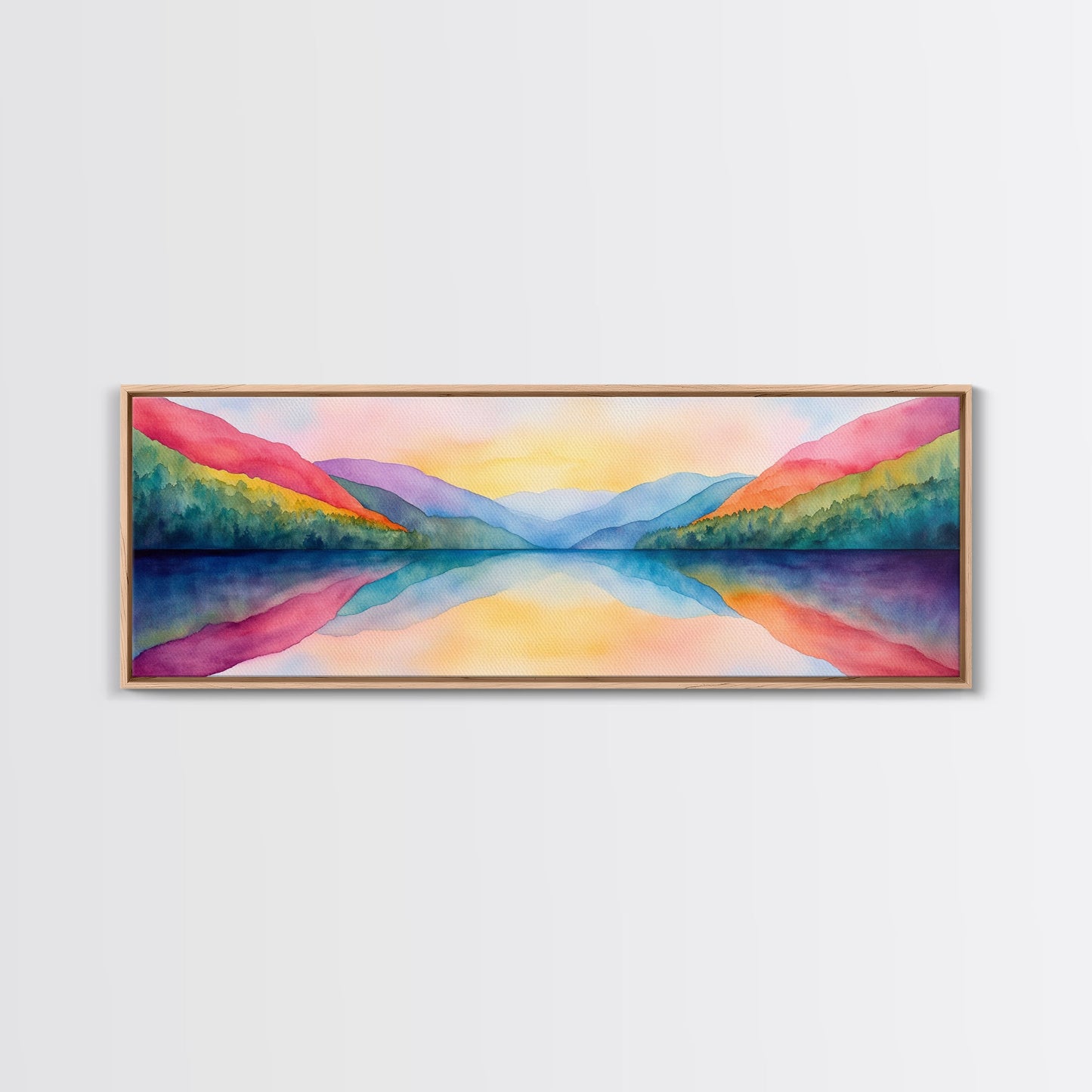 Abstract Watercolor Painting Landscape, Canvas Print, Rainbow Landscape Painting, Nursery Decor, Above Sofa Art