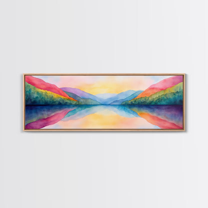 Abstract Watercolor Painting Landscape, Canvas Print, Rainbow Landscape Painting, Nursery Decor, Above Sofa Art