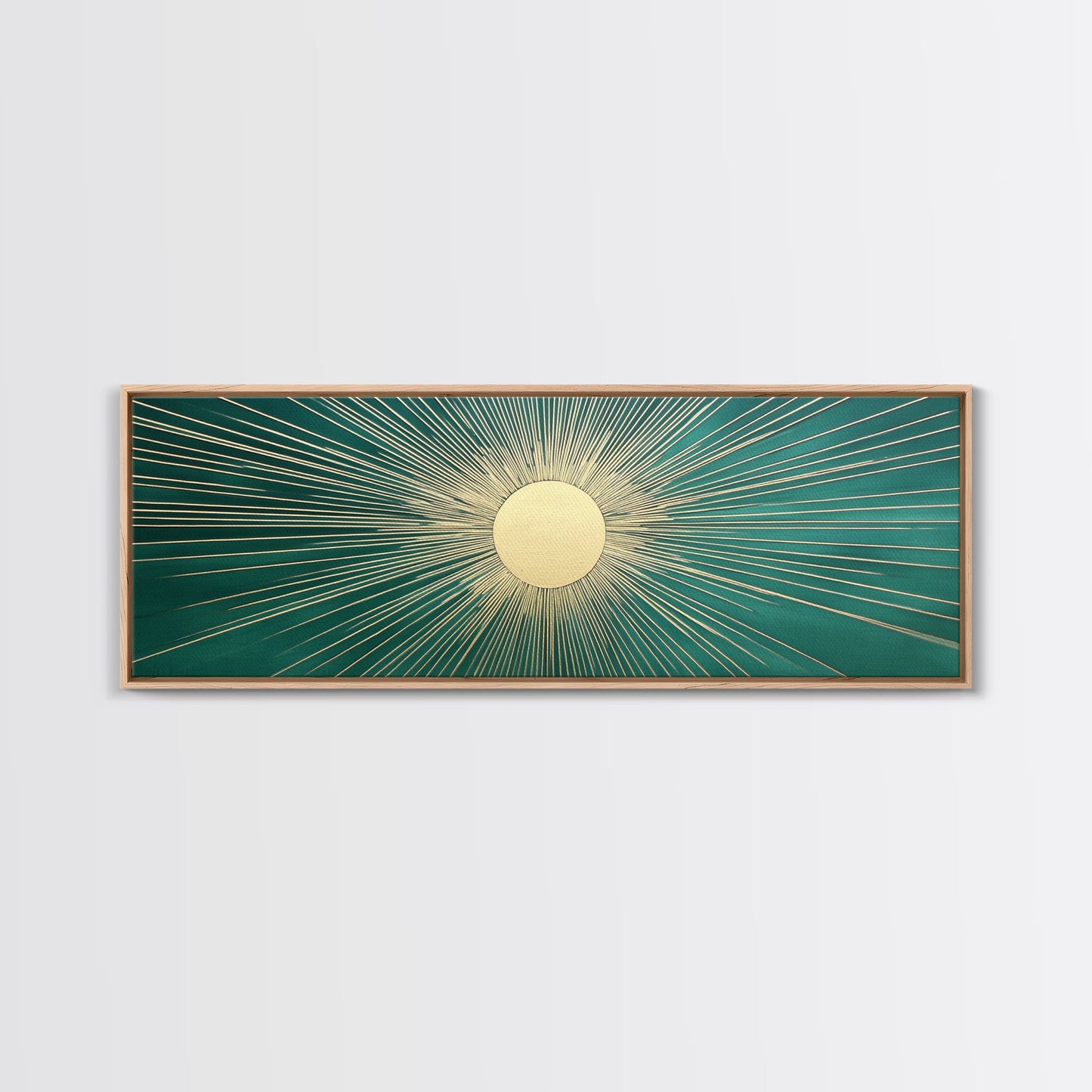Emerald Green Sun Burst Wall Art, Art Deco Retro Vibes, Eclectic Home Decor, Emerand Green and Gold Horizontal Framed Canvas