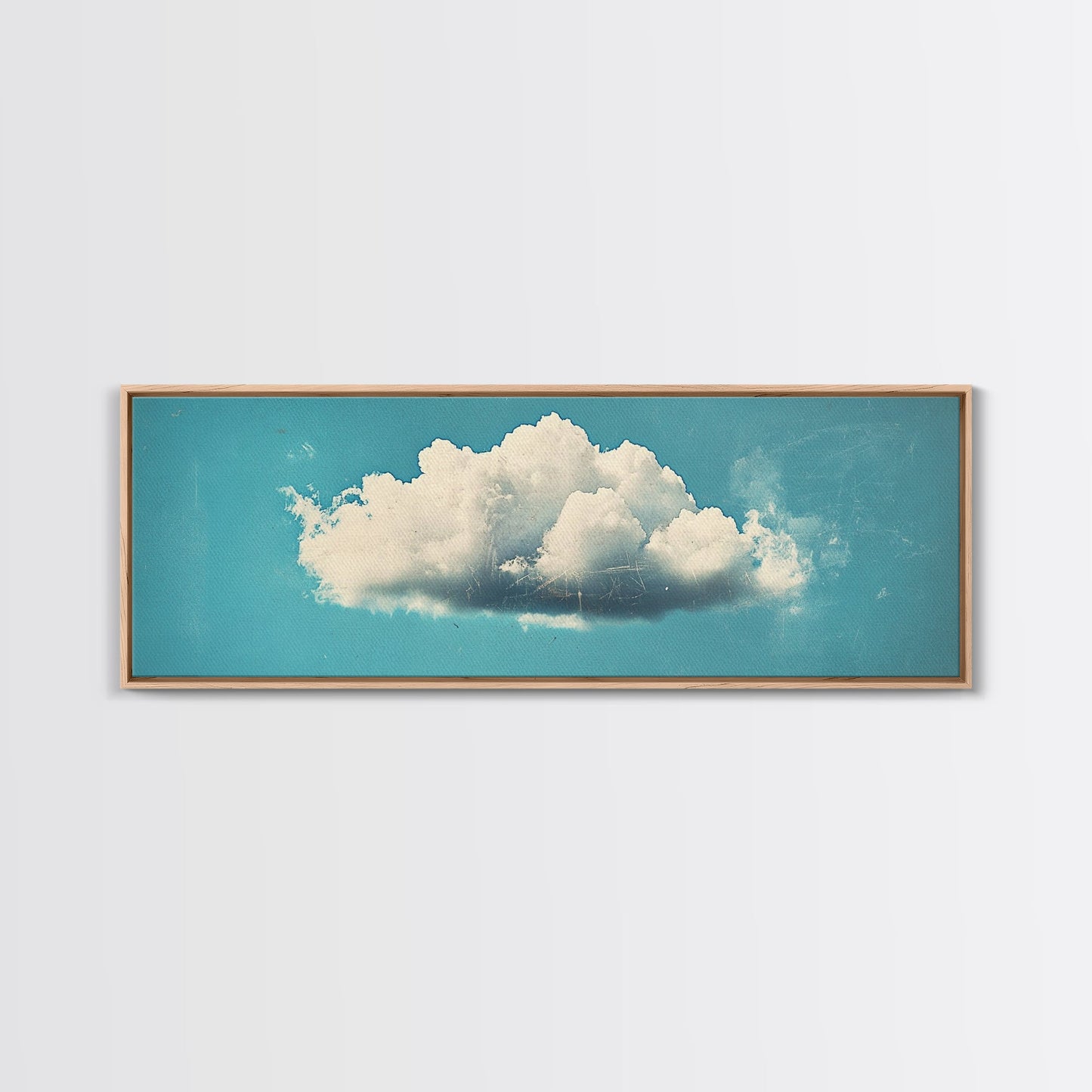 Framed Canvas Art, Sky Blue, Navy Blue Lonely Cloud Art, Minimalist Art Print, Panoramic Extra Wide Horizontal Art, Lonely Cloud