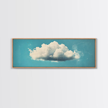 Framed Canvas Art, Sky Blue, Navy Blue Lonely Cloud Art, Minimalist Art Print, Panoramic Extra Wide Horizontal Art, Lonely Cloud